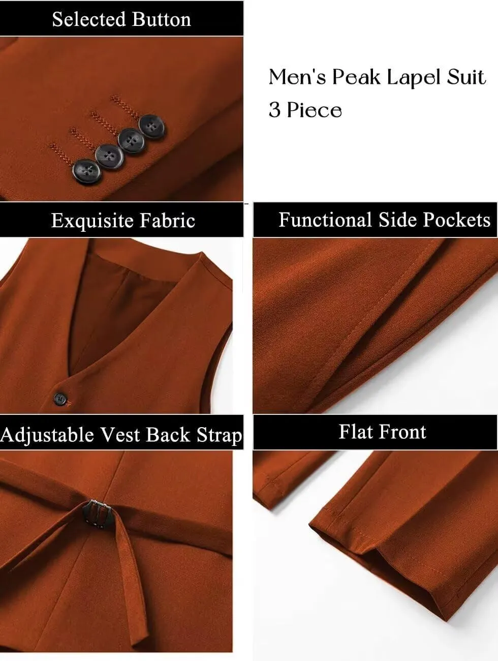 3 Piece Suits for Men Wedding Slim Fit Man Suit Sets Single Breasted Two Button Peak Lapel Blazer Vest Pants Set