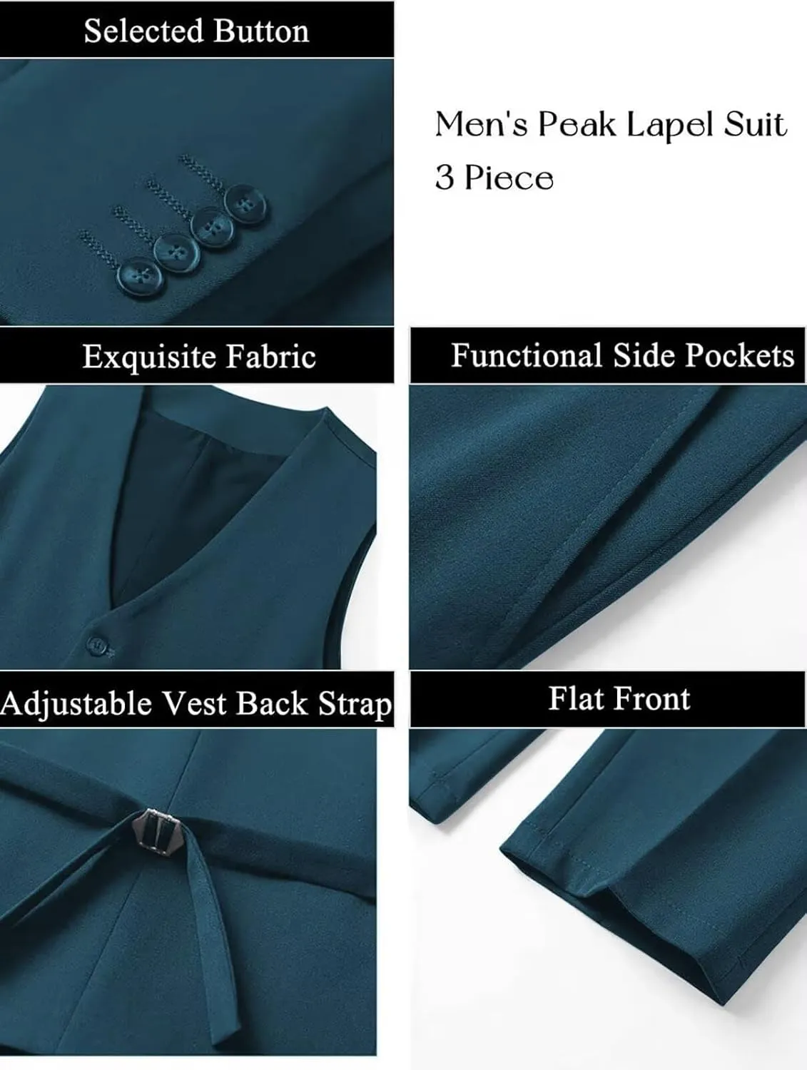 3 Piece Suits for Men Wedding Slim Fit Man Suit Sets Single Breasted Two Button Peak Lapel Blazer Vest Pants Set