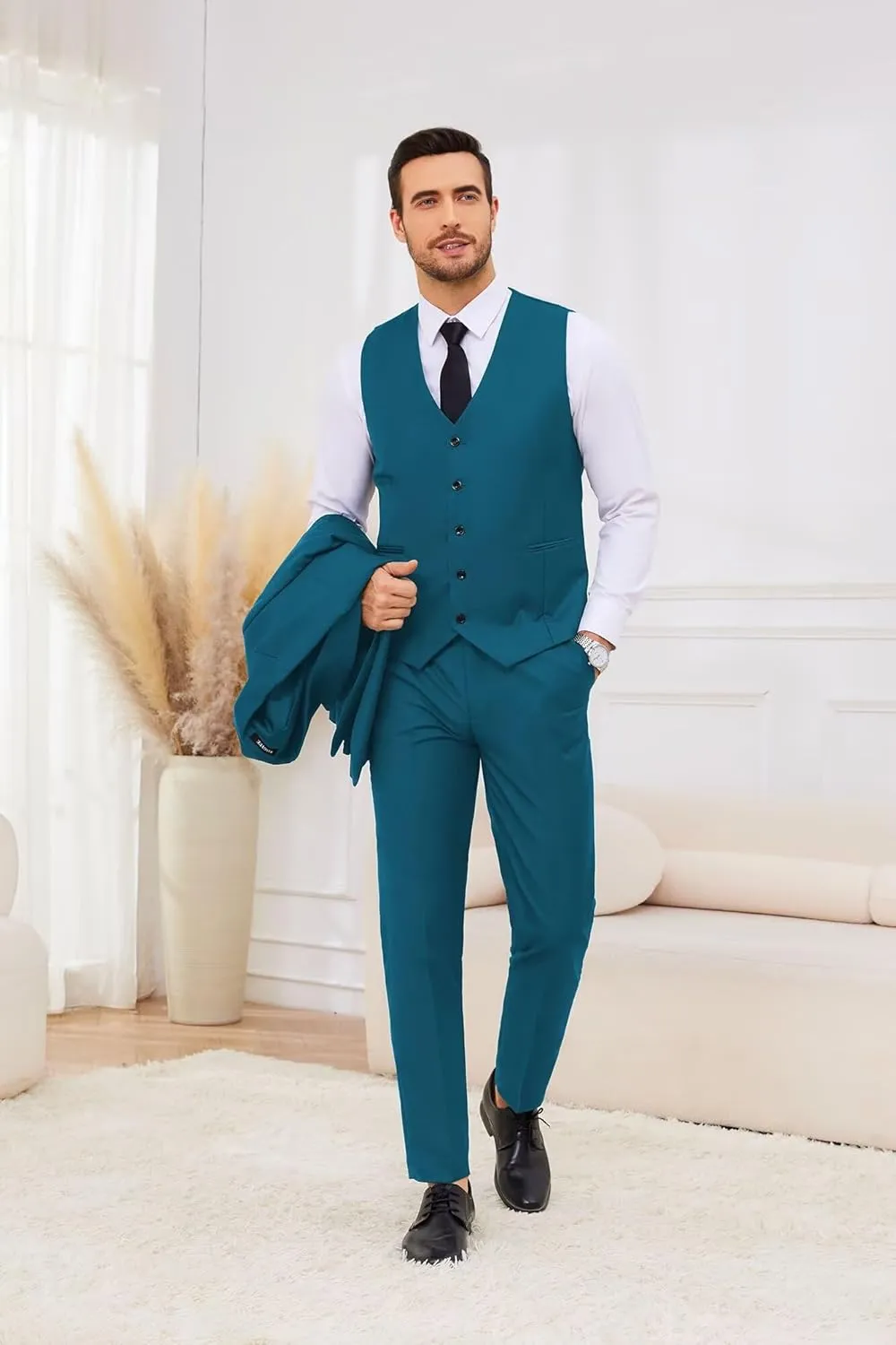 3 Piece Suits for Men Wedding Slim Fit Man Suit Sets Single Breasted Two Button Peak Lapel Blazer Vest Pants Set