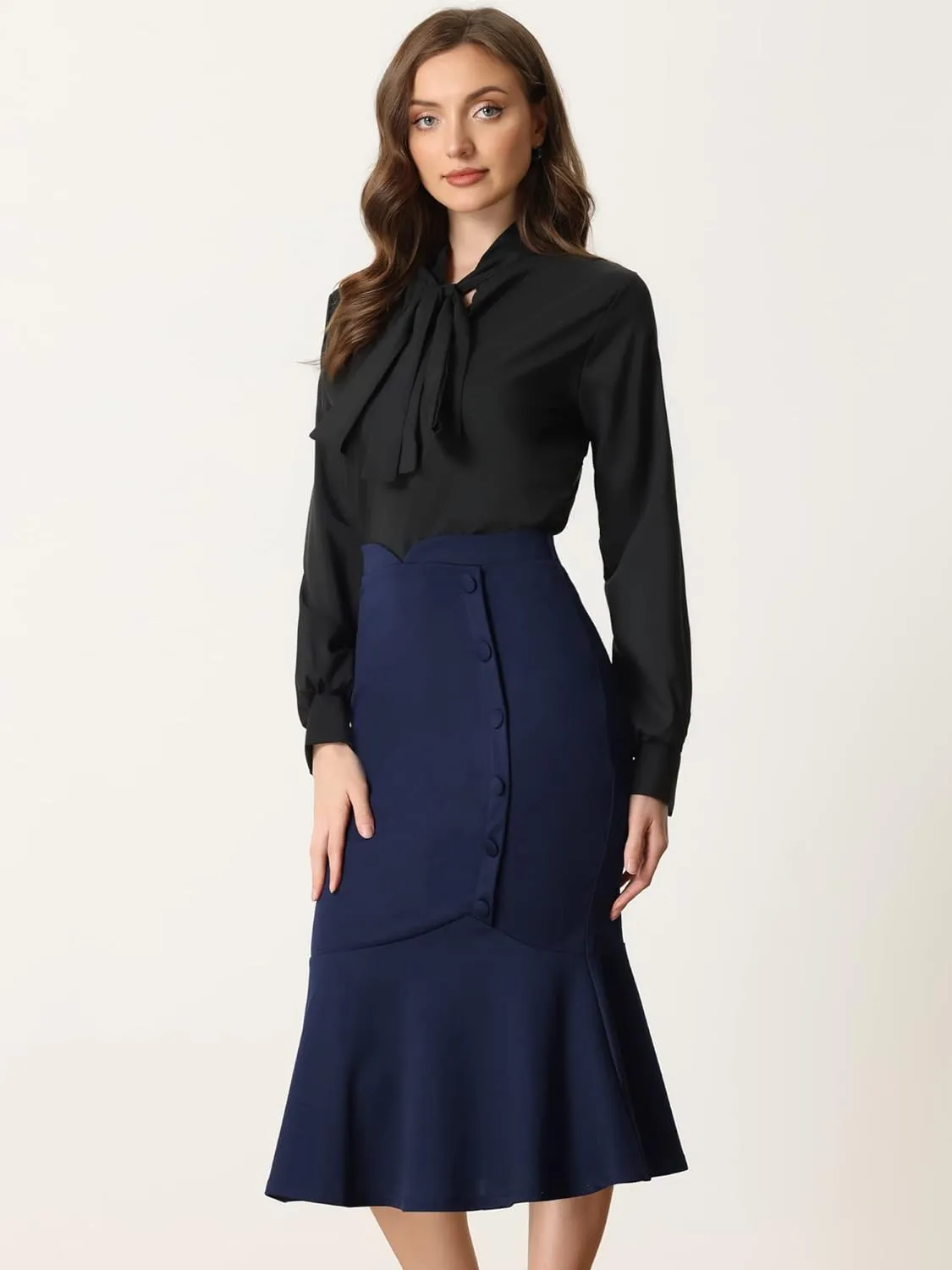 Allegra K Work Business Fishtail Skirt for Women's High Waist Stretch Office Bodycon Pencil Skirt