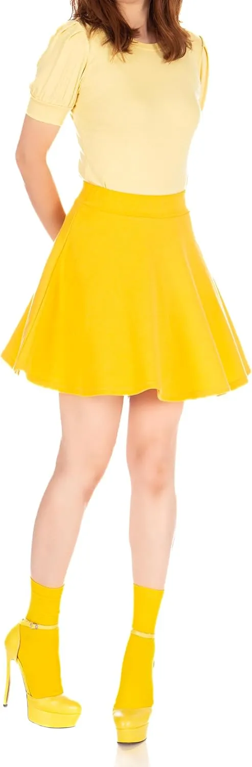 Basic Solid Stretchy Cotton High Waist A-line Flared Casual Skater Mini Skirt