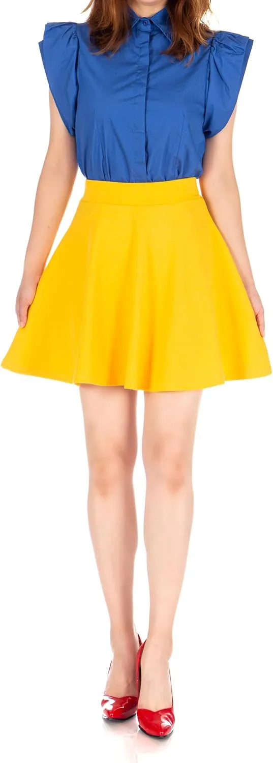 Basic Solid Stretchy Cotton High Waist A-line Flared Casual Skater Mini Skirt