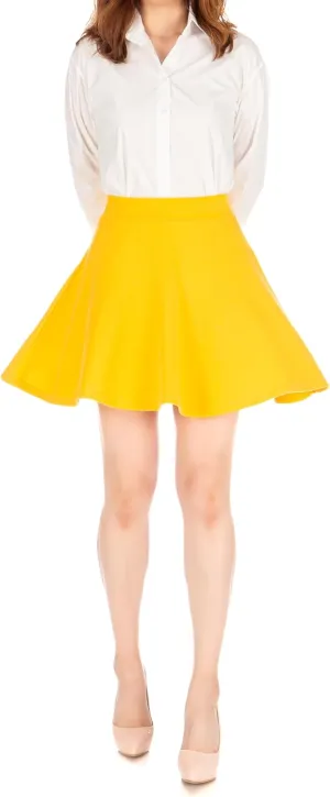 Basic Solid Stretchy Cotton High Waist A-line Flared Casual Skater Mini Skirt