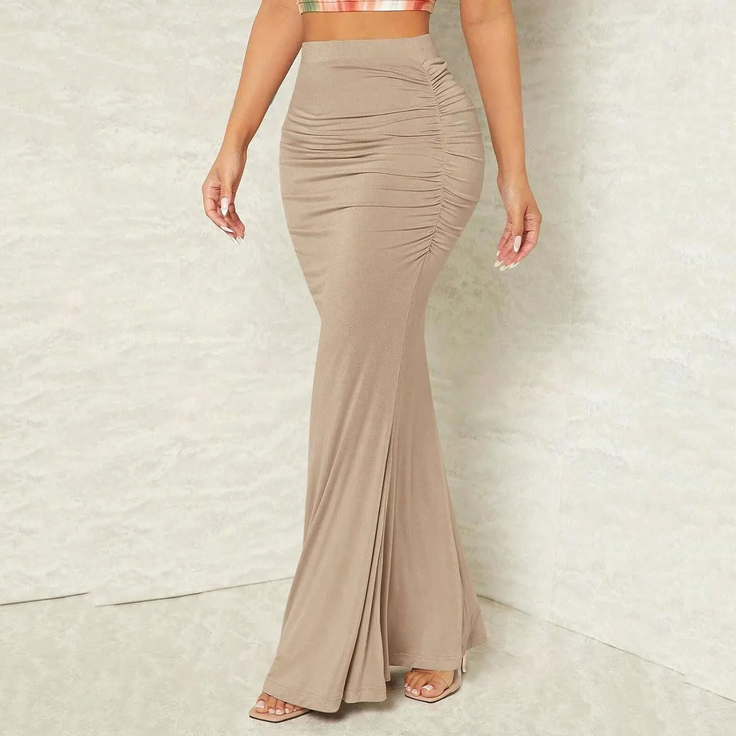 Bodycon Maxi Skirt for Women High Waist Slim Fit Mermaid Long Skirt Stretchy Sexy Clubwear Pencil Skirts