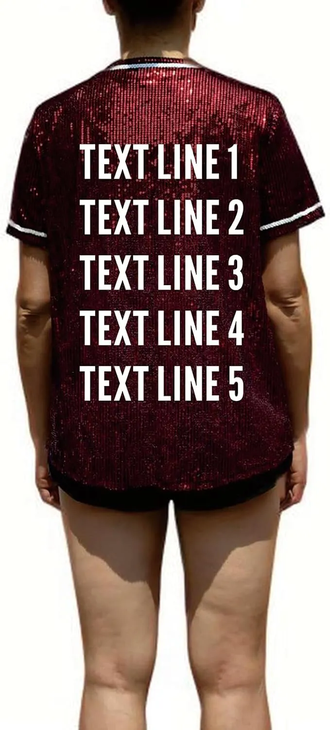 Custom Name Number Women's Bling Sequin Baseball Cardigan Jersey Top