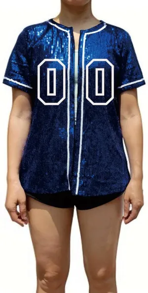 Custom Name Number Women's Bling Sequin Baseball Cardigan Jersey Top
