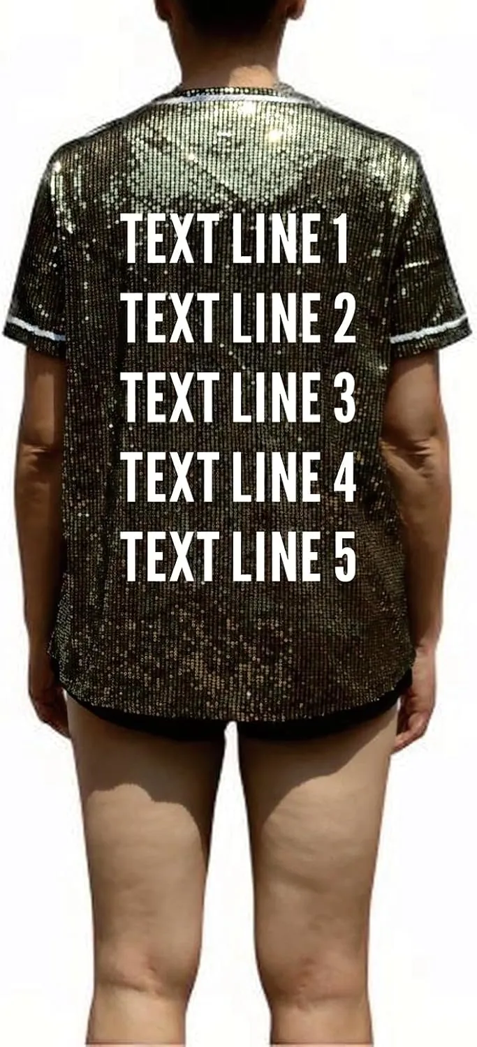 Custom Name Number Women's Bling Sequin Baseball Cardigan Jersey Top
