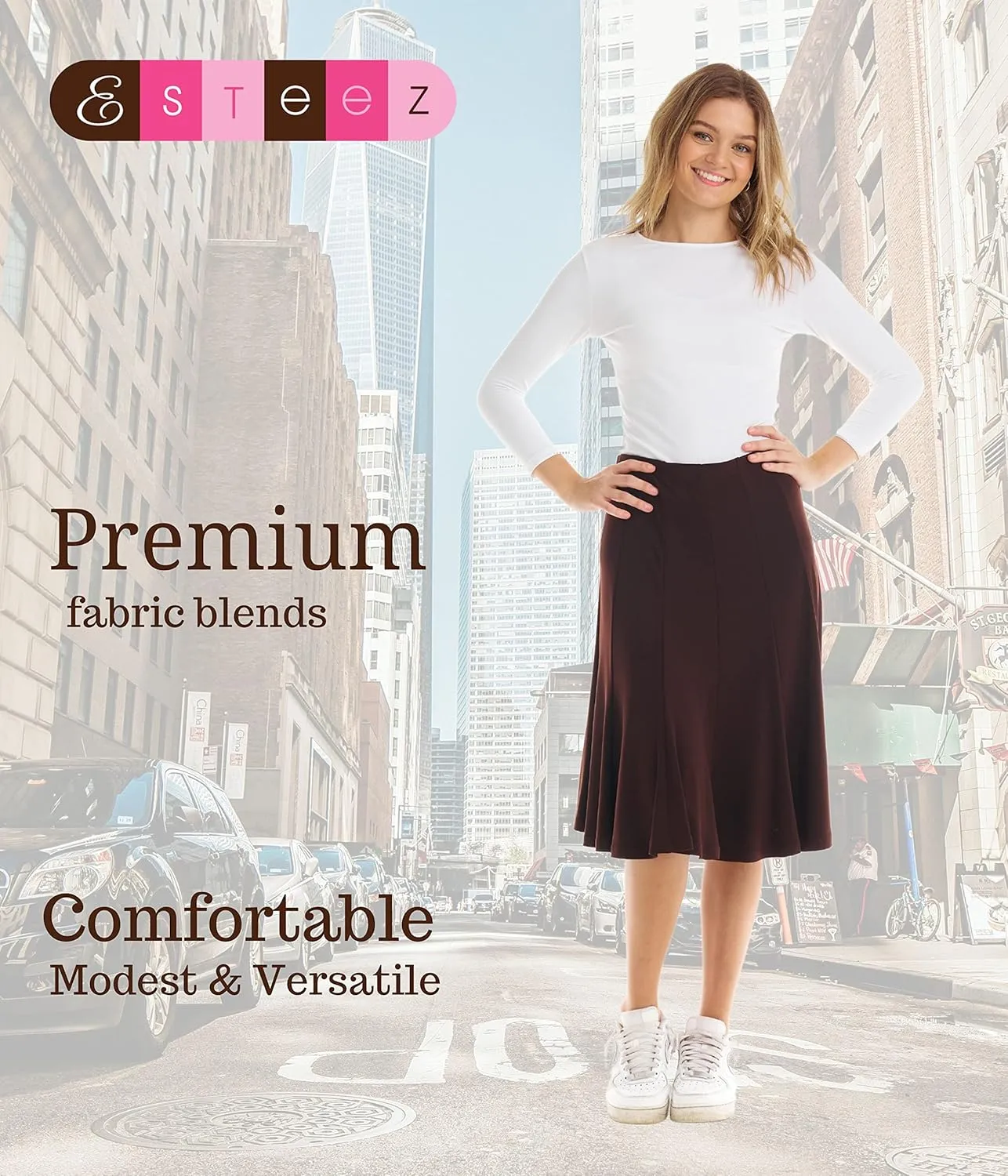 ESTEEZ Stretchy A-Line Skirt for Women - Knee Length/Midi