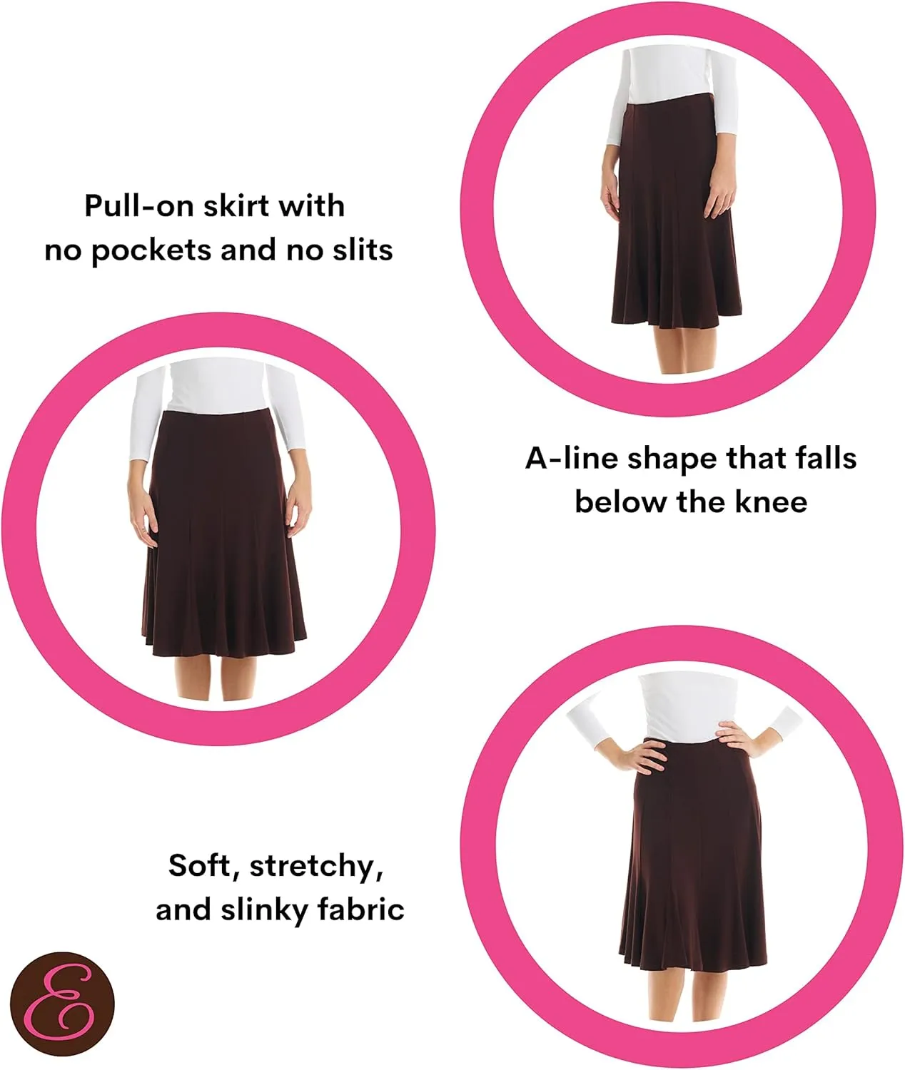 ESTEEZ Stretchy A-Line Skirt for Women - Knee Length/Midi