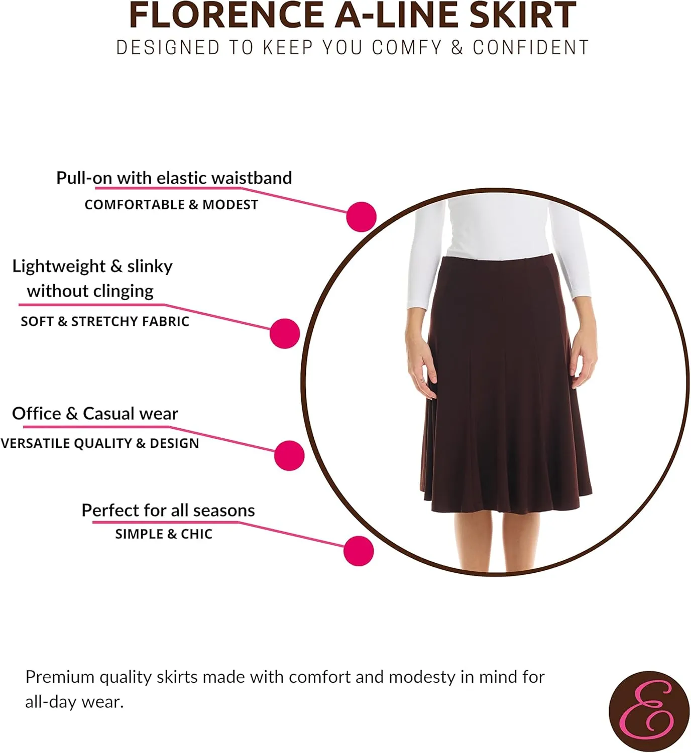 ESTEEZ Stretchy A-Line Skirt for Women - Knee Length/Midi