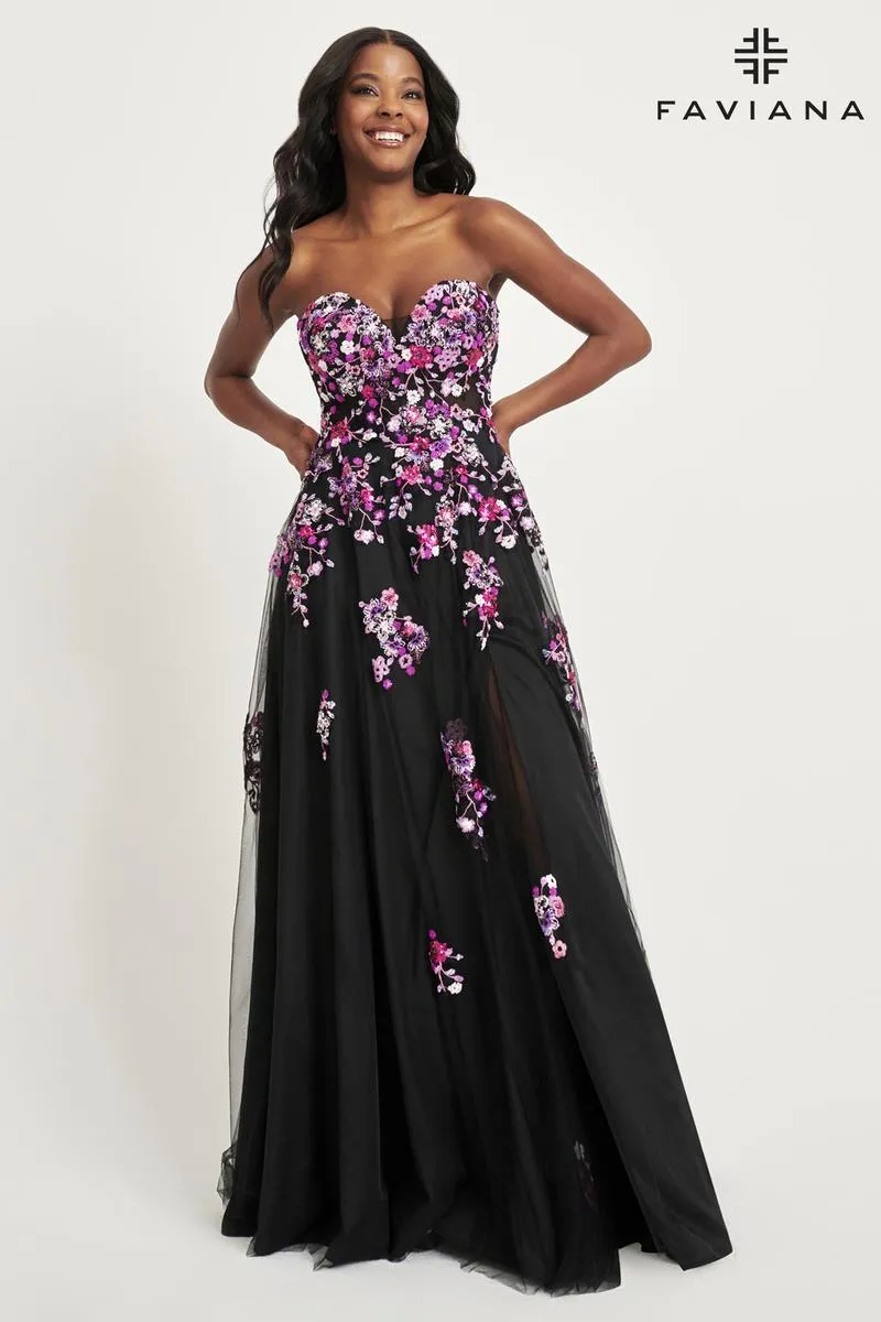 Faviana Floral A-Line Strapless Prom Dress 11028