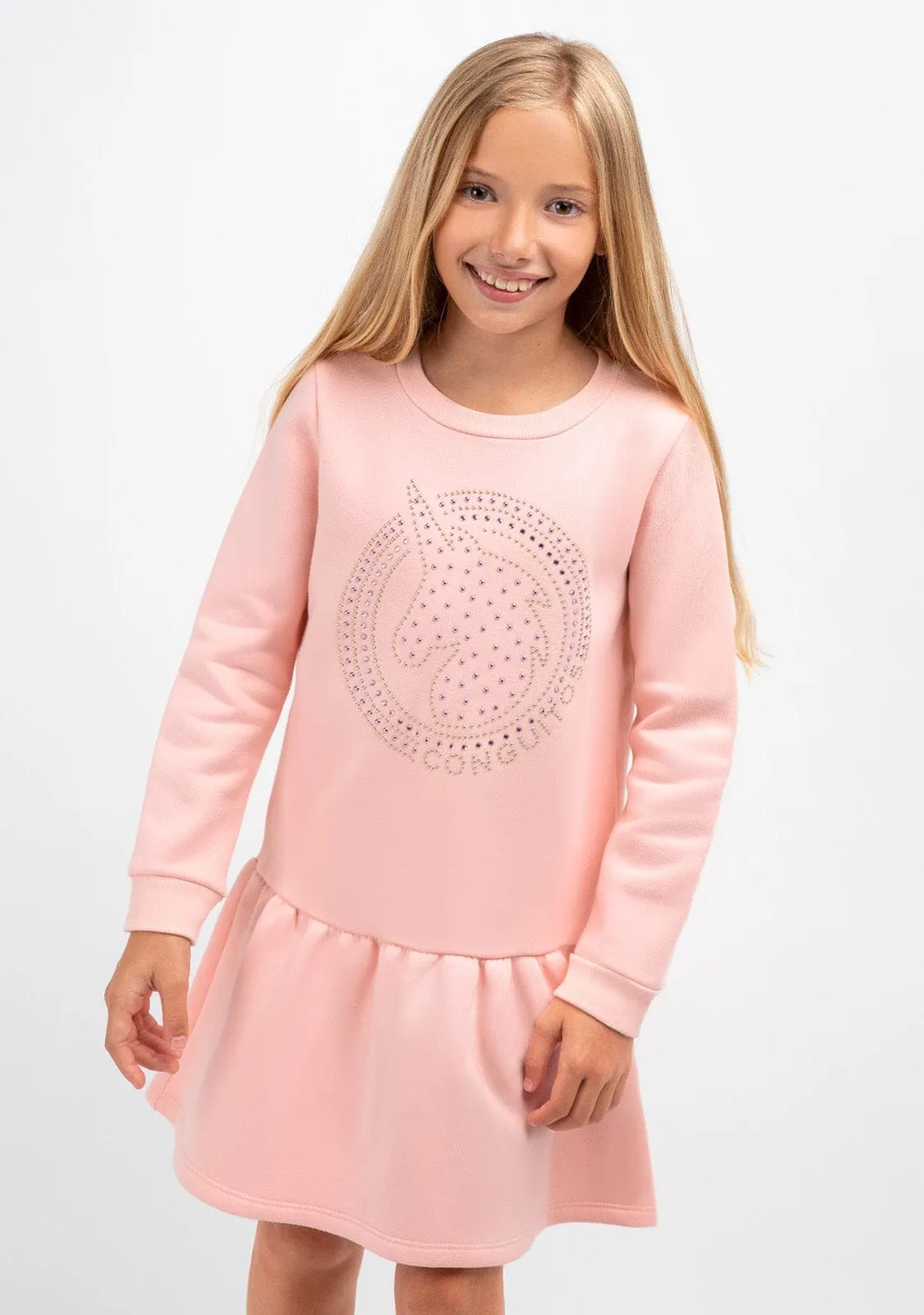 Girl's Pink Strass Unicorn Sweathirt Dress
