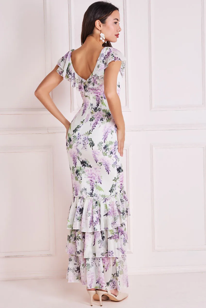 Goddiva Printed Ruffle Neck & Hem Dress