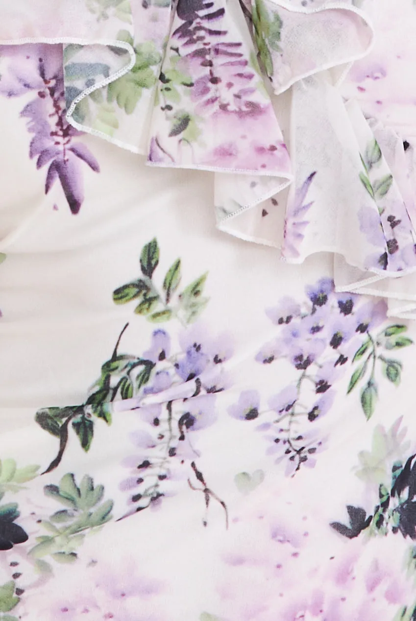 Goddiva Printed Ruffle Neck & Hem Dress