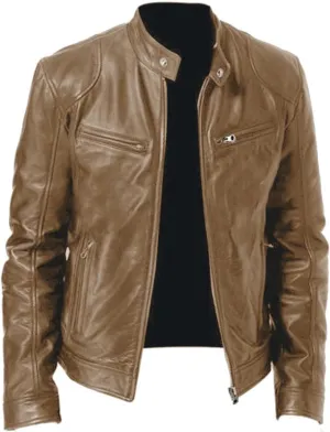 GOFULY Mens Leather Jacket Zip Up Stand Collar Jackets Faux Leather Motocycle Coats Casual Stylish Outwear With Pockets