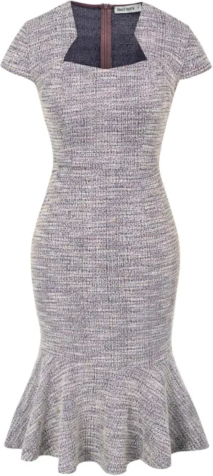 GRACE KARIN Womens Elegant Cap Sleeve Fishtail Tweed Cocktail Bodycon Dress