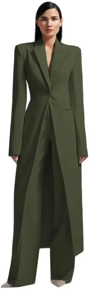 HZUOU Women's Long 2 Piece Suit Jacket Pants Slim Fit 1 Button High Street Luxury Womens Clothing Pant Set HZH17