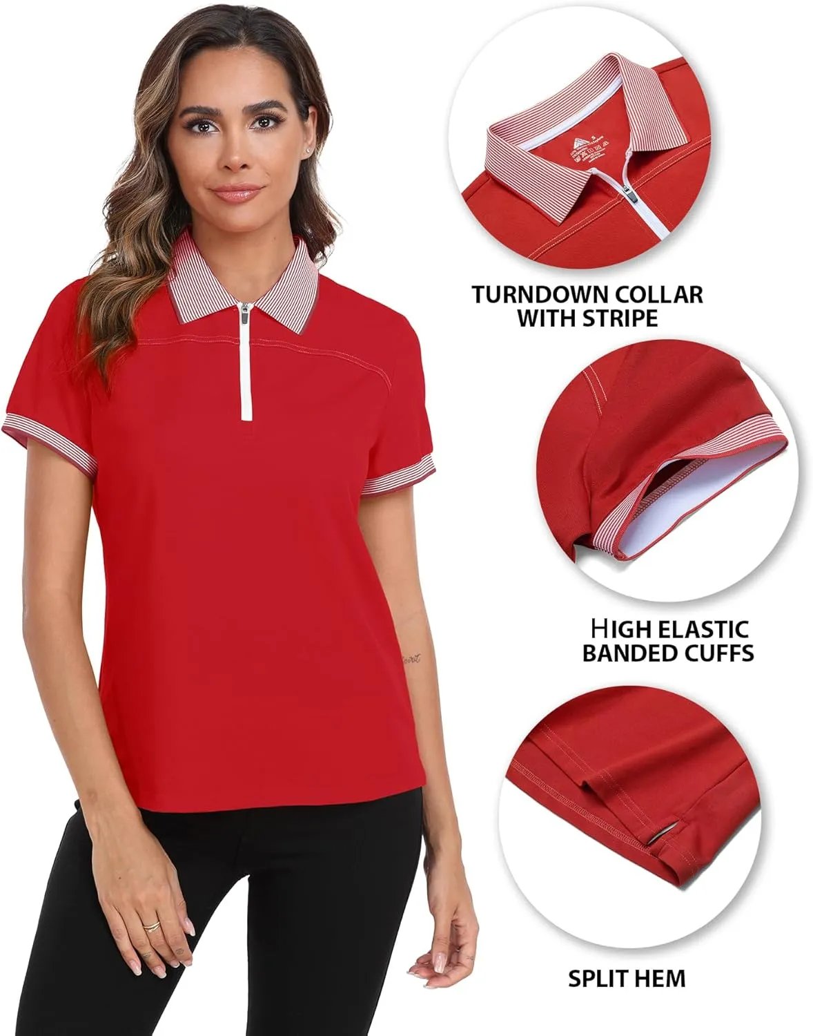 Little Beauty Women's Zipper Golf Polo Shirts Short Sleeve Athletic Shirt with Collar Moisture Wicking