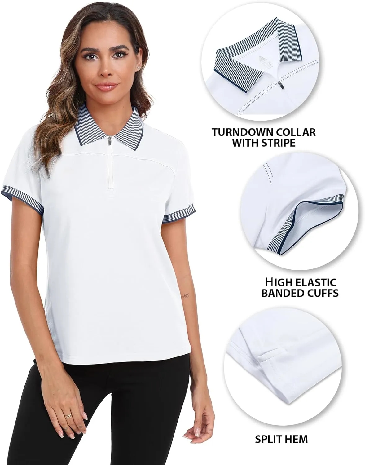 Little Beauty Women's Zipper Golf Polo Shirts Short Sleeve Athletic Shirt with Collar Moisture Wicking