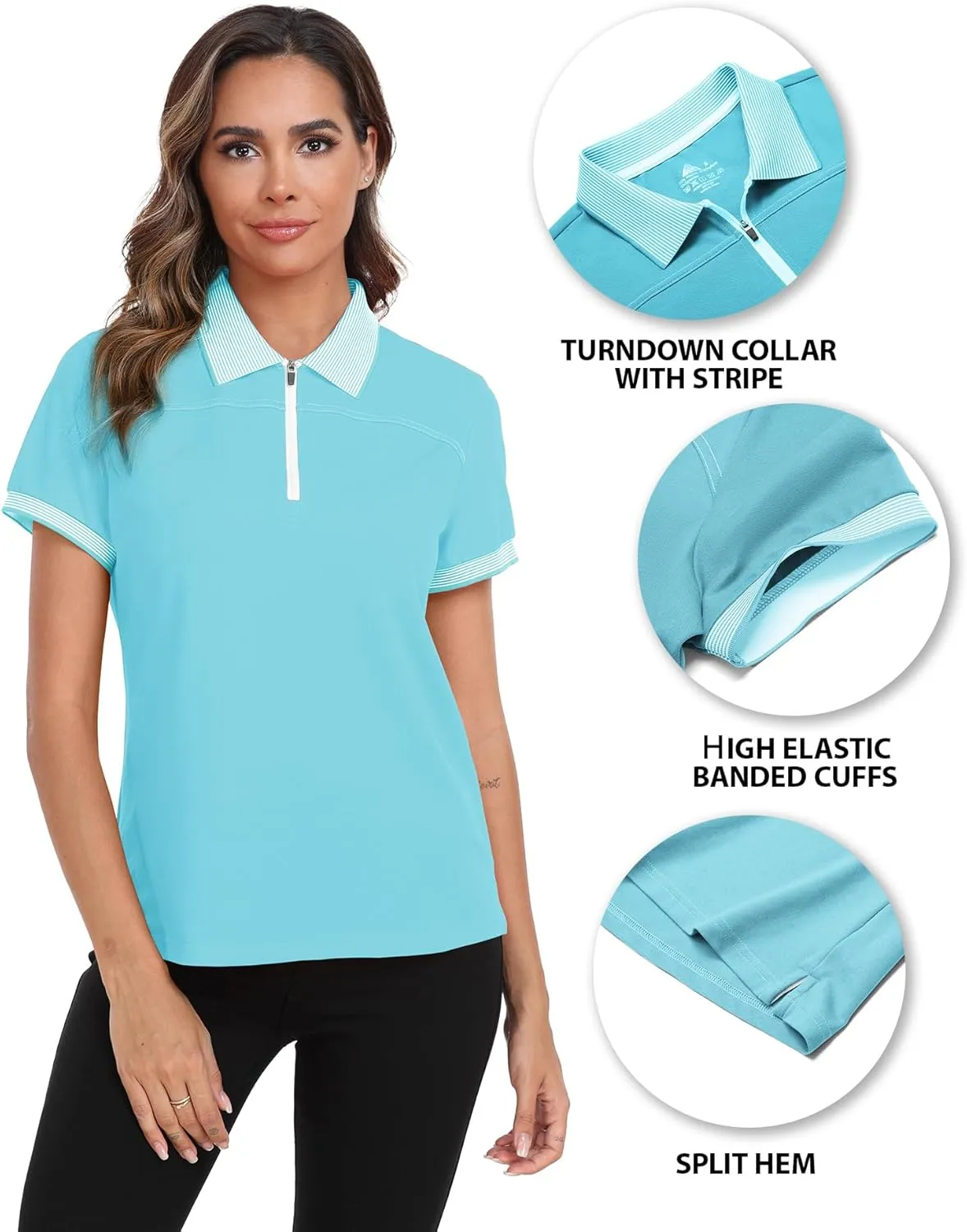 Little Beauty Women's Zipper Golf Polo Shirts Short Sleeve Athletic Shirt with Collar Moisture Wicking