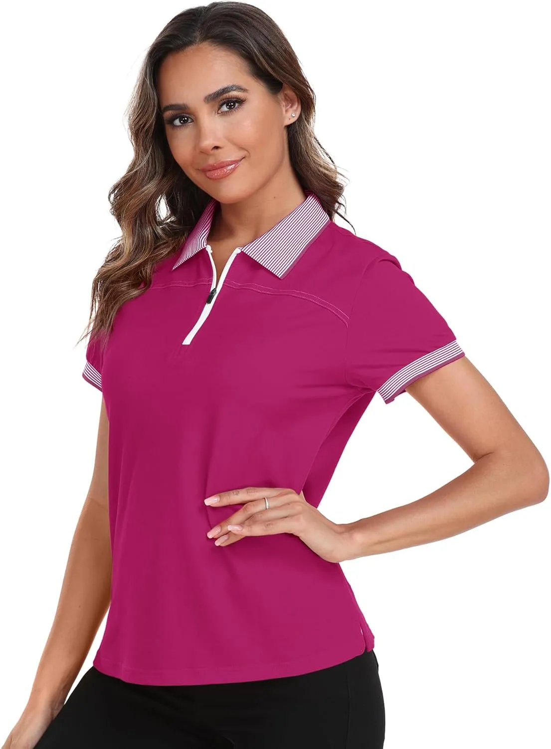 Little Beauty Women's Zipper Golf Polo Shirts Short Sleeve Athletic Shirt with Collar Moisture Wicking