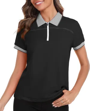 Little Beauty Women's Zipper Golf Polo Shirts Short Sleeve Athletic Shirt with Collar Moisture Wicking