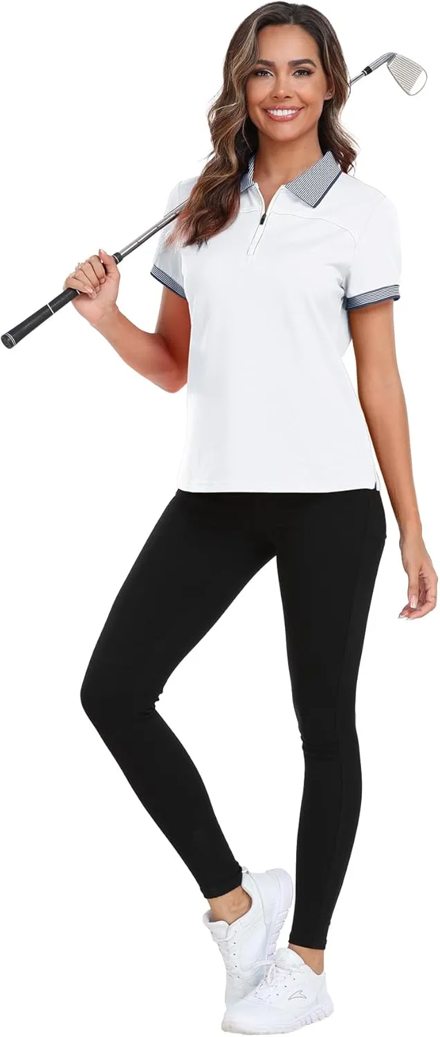 Little Beauty Women's Zipper Golf Polo Shirts Short Sleeve Athletic Shirt with Collar Moisture Wicking