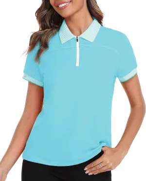 Little Beauty Women's Zipper Golf Polo Shirts Short Sleeve Athletic Shirt with Collar Moisture Wicking