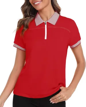 Little Beauty Women's Zipper Golf Polo Shirts Short Sleeve Athletic Shirt with Collar Moisture Wicking