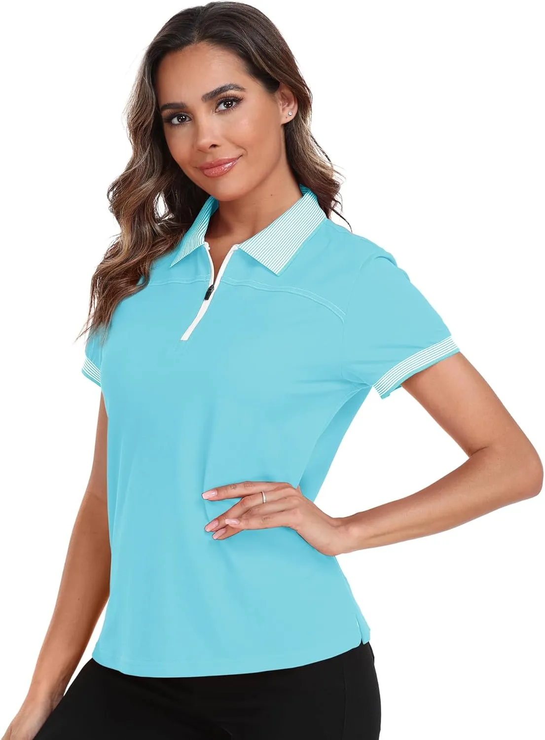 Little Beauty Women's Zipper Golf Polo Shirts Short Sleeve Athletic Shirt with Collar Moisture Wicking