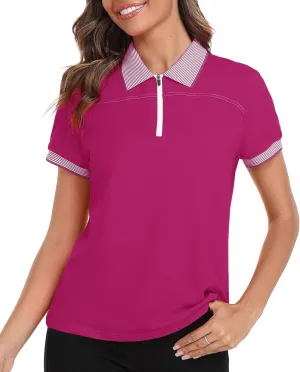Little Beauty Women's Zipper Golf Polo Shirts Short Sleeve Athletic Shirt with Collar Moisture Wicking
