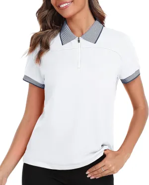 Little Beauty Women's Zipper Golf Polo Shirts Short Sleeve Athletic Shirt with Collar Moisture Wicking