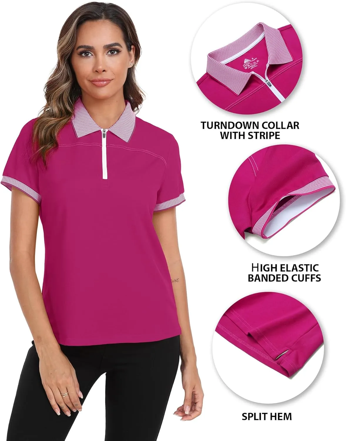 Little Beauty Women's Zipper Golf Polo Shirts Short Sleeve Athletic Shirt with Collar Moisture Wicking