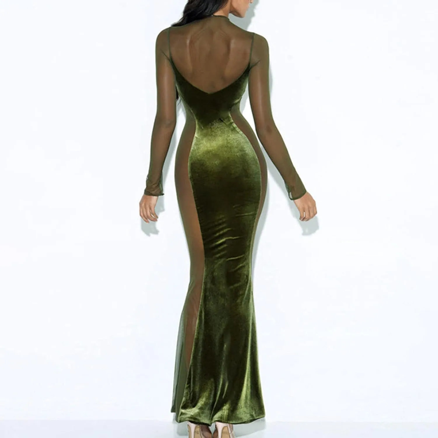 Night Dress for Women Party Sexy Mesh See Through Long Sleeve Dress Elegant Bodycon Tunic Long Mermaid Dress