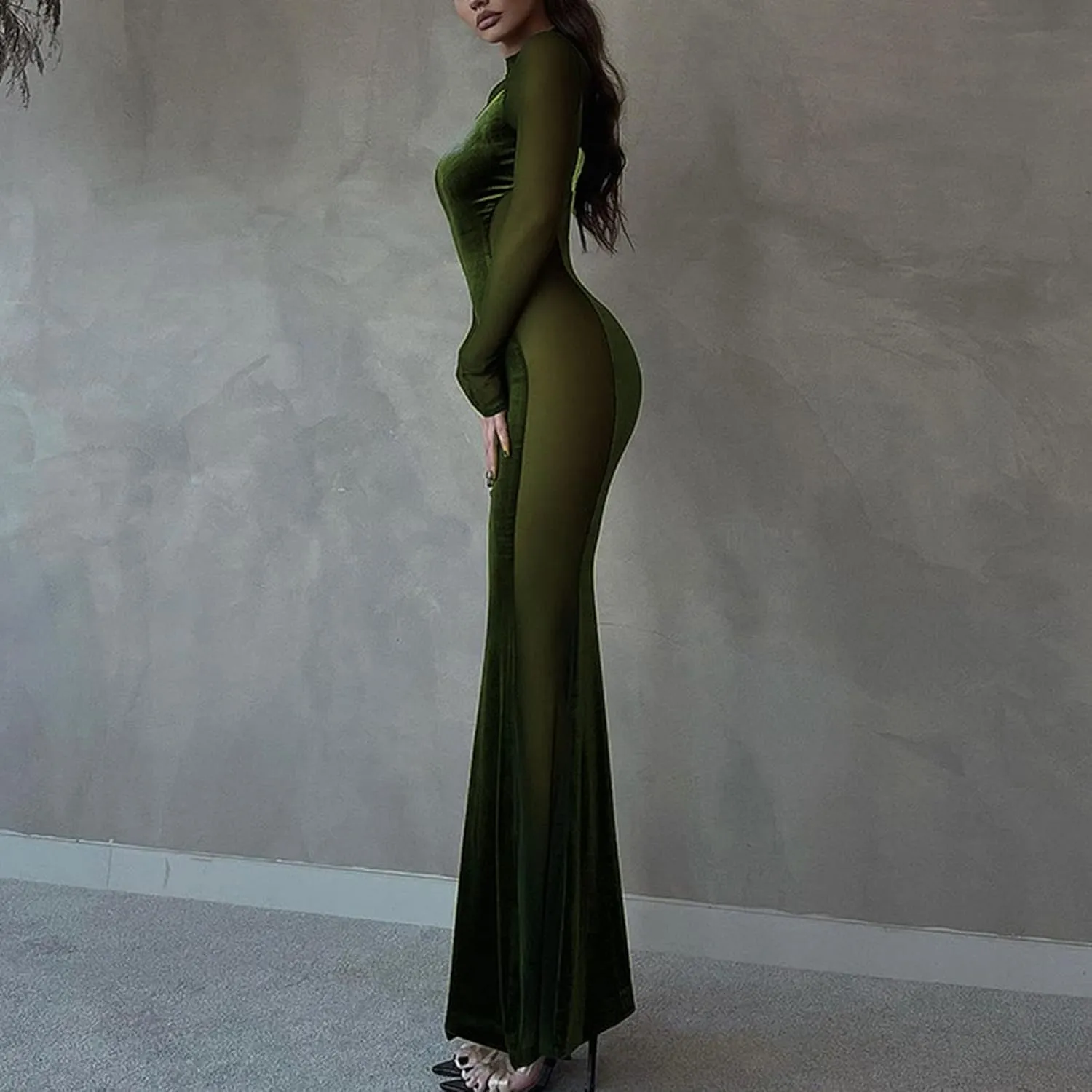 Night Dress for Women Party Sexy Mesh See Through Long Sleeve Dress Elegant Bodycon Tunic Long Mermaid Dress