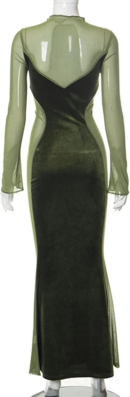 Night Dress for Women Party Sexy Mesh See Through Long Sleeve Dress Elegant Bodycon Tunic Long Mermaid Dress