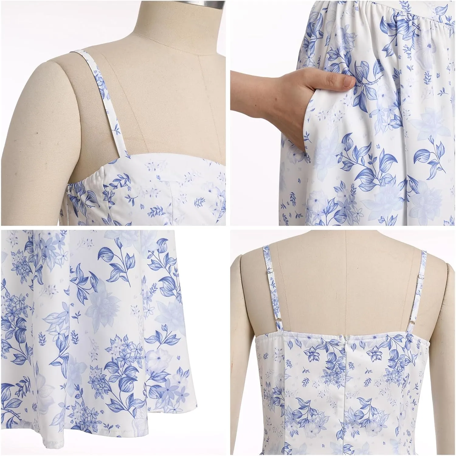 OBEEII Women Corset Dress Floral Bustier Midi Dress Flowy Spaghetti Straps Low Cut Summer Sun Dress