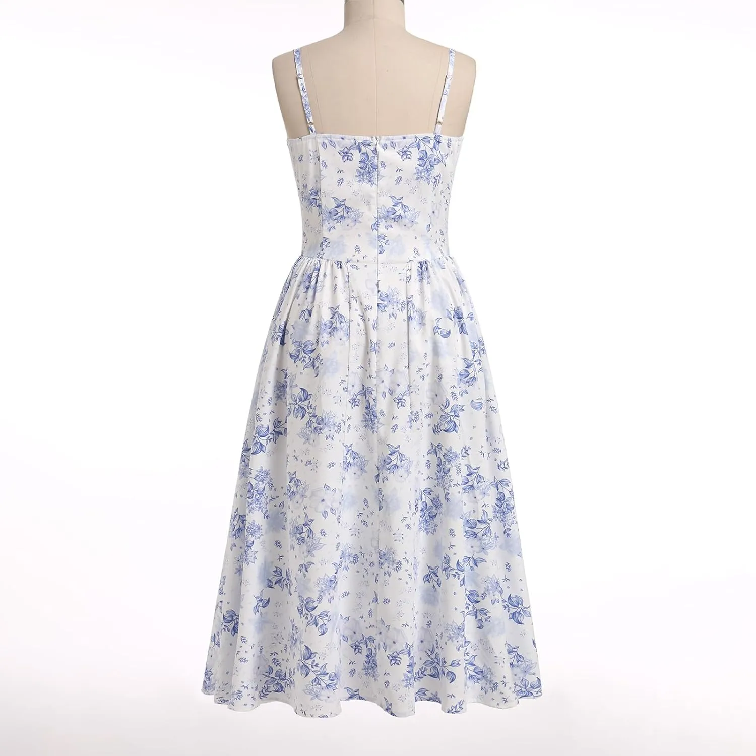 OBEEII Women Corset Dress Floral Bustier Midi Dress Flowy Spaghetti Straps Low Cut Summer Sun Dress