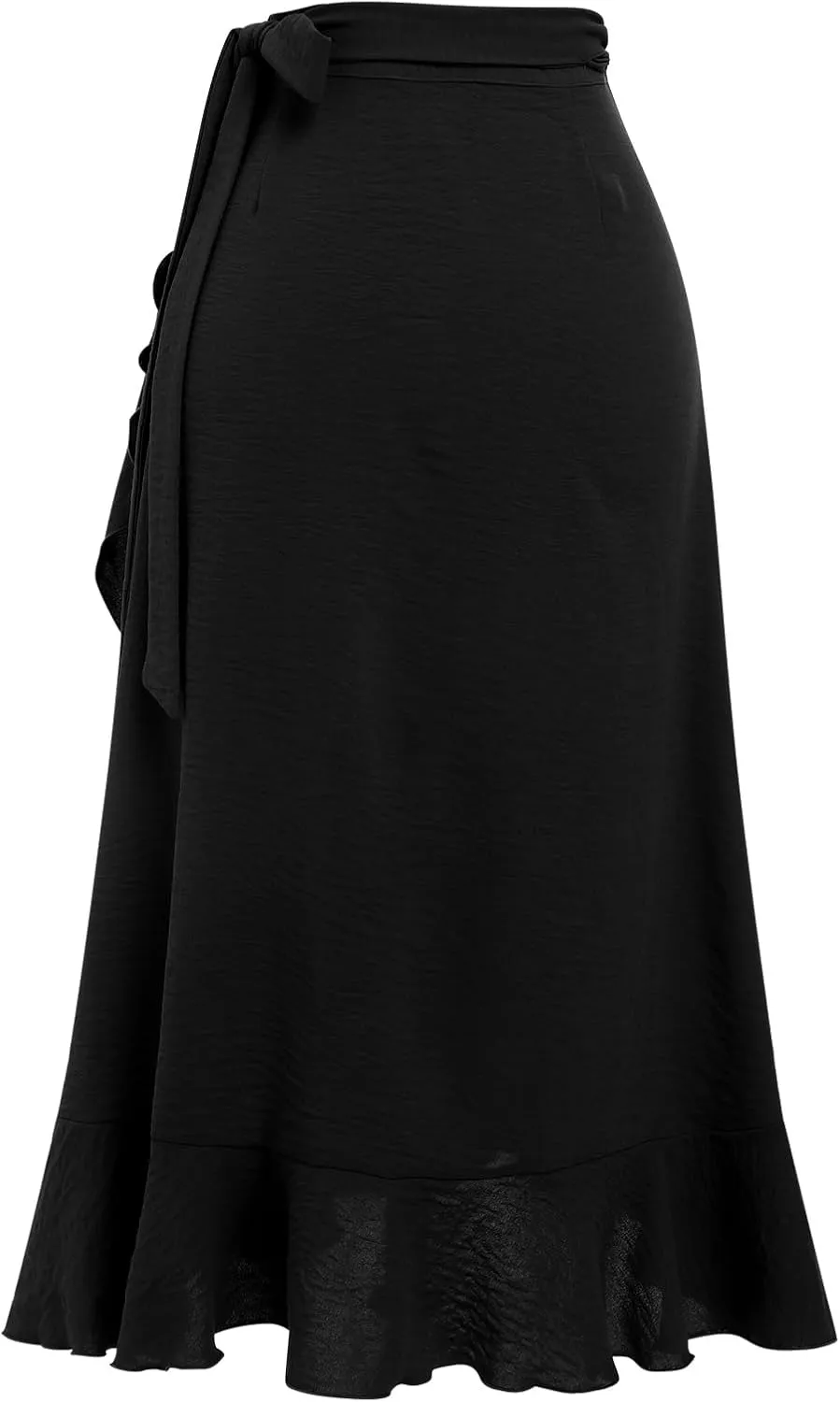 ODIZLI Women's Wrap Skirt High Waist Irregular High-Low Hemline Tie Waist Ruffle A-line Midi Skirt