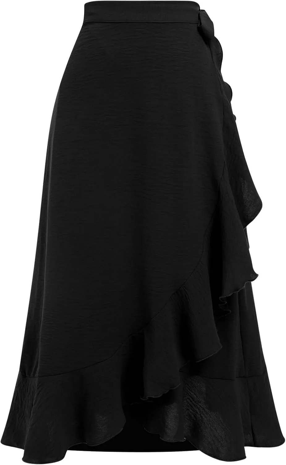 ODIZLI Women's Wrap Skirt High Waist Irregular High-Low Hemline Tie Waist Ruffle A-line Midi Skirt