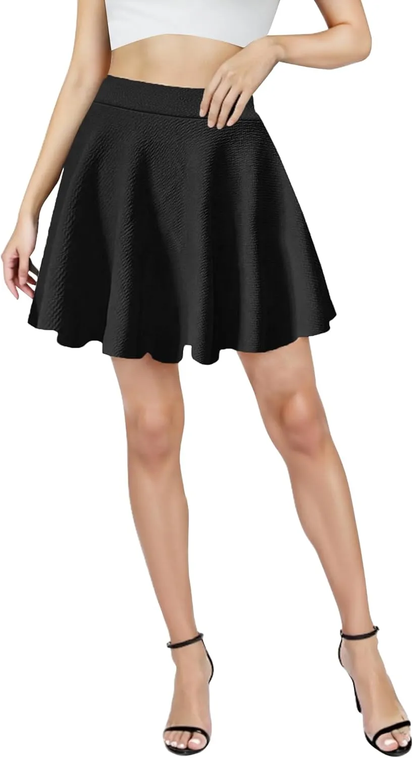 PUKAVT Women's Basic Casual Skirts A-Line Mini Flared Stretchy Skater Party Skirt