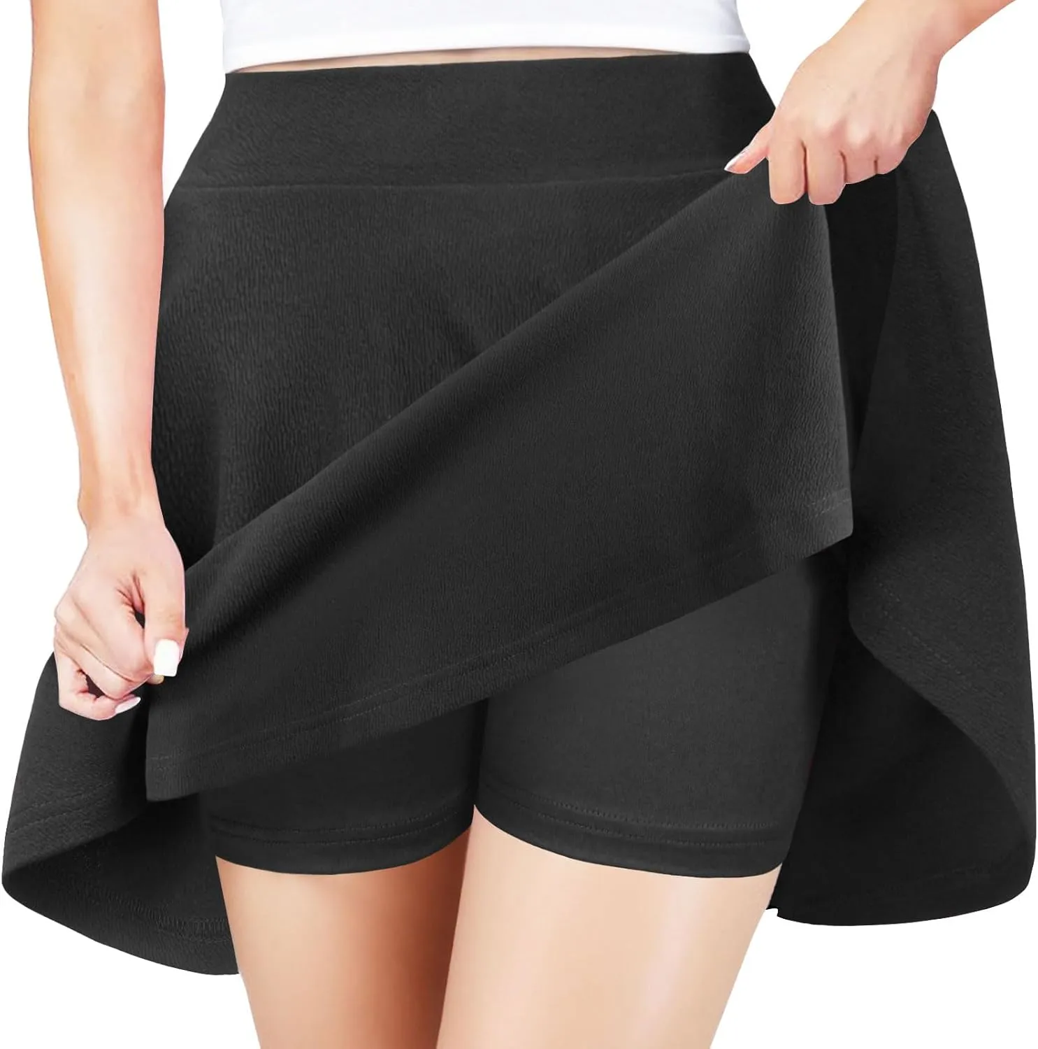 PUKAVT Women's Basic Casual Skirts A-Line Mini Flared Stretchy Skater Party Skirt