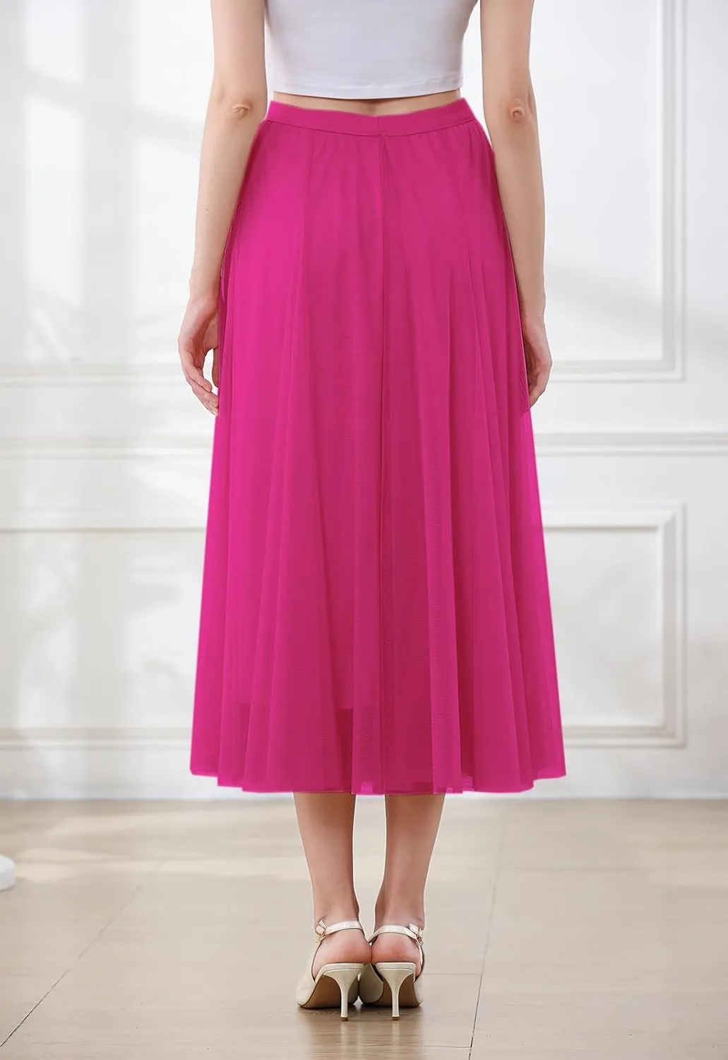 SANGTREE Women's Tutu Tulle A-Line Layered Mesh Midi Skirt, US XS - US 2XL