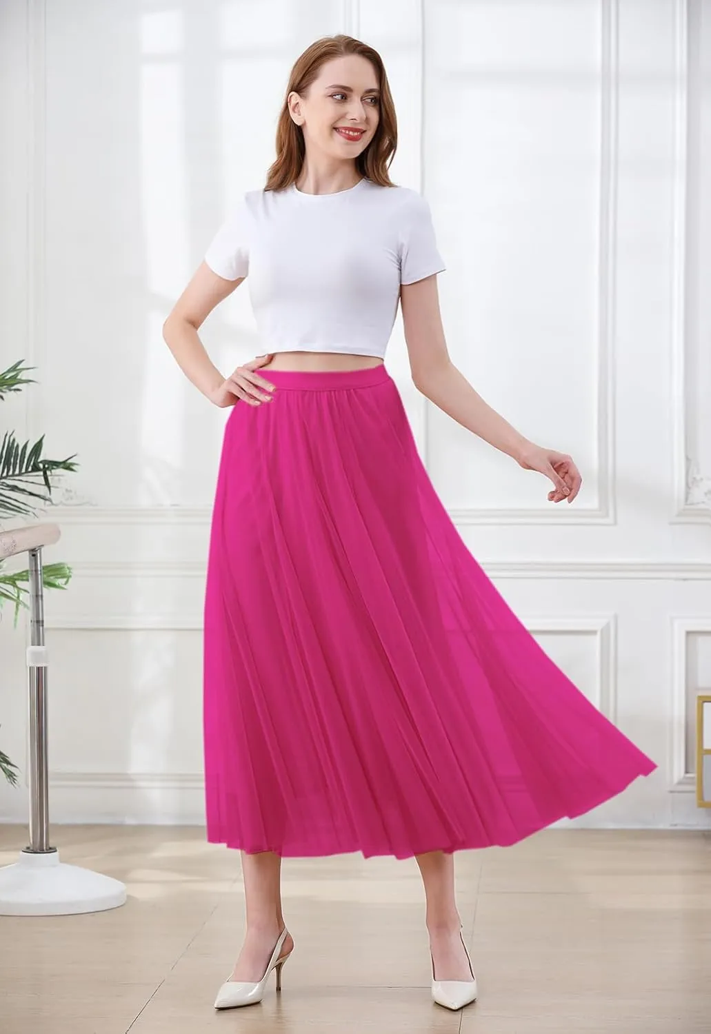 SANGTREE Women's Tutu Tulle A-Line Layered Mesh Midi Skirt, US XS - US 2XL