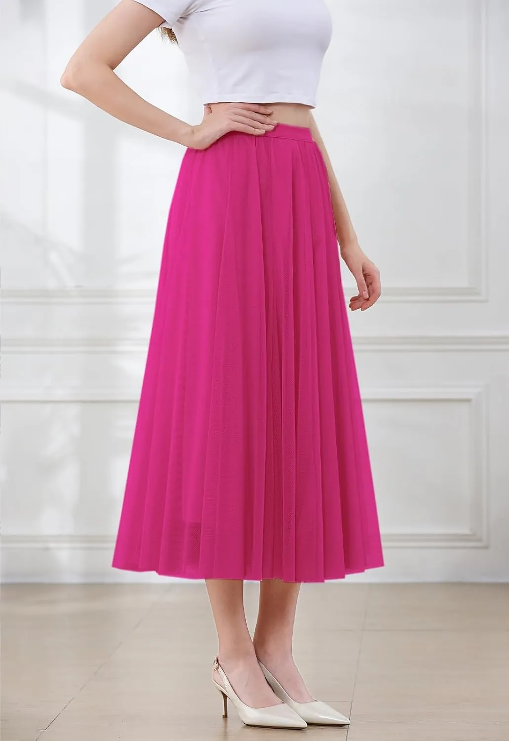 SANGTREE Women's Tutu Tulle A-Line Layered Mesh Midi Skirt, US XS - US 2XL