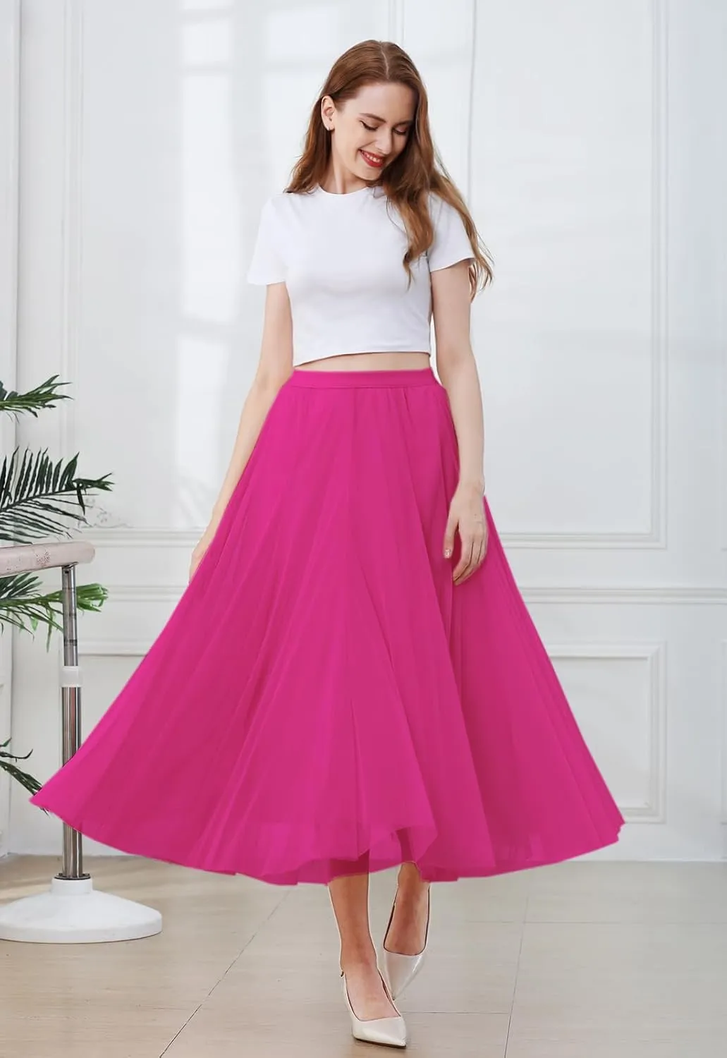 SANGTREE Women's Tutu Tulle A-Line Layered Mesh Midi Skirt, US XS - US 2XL