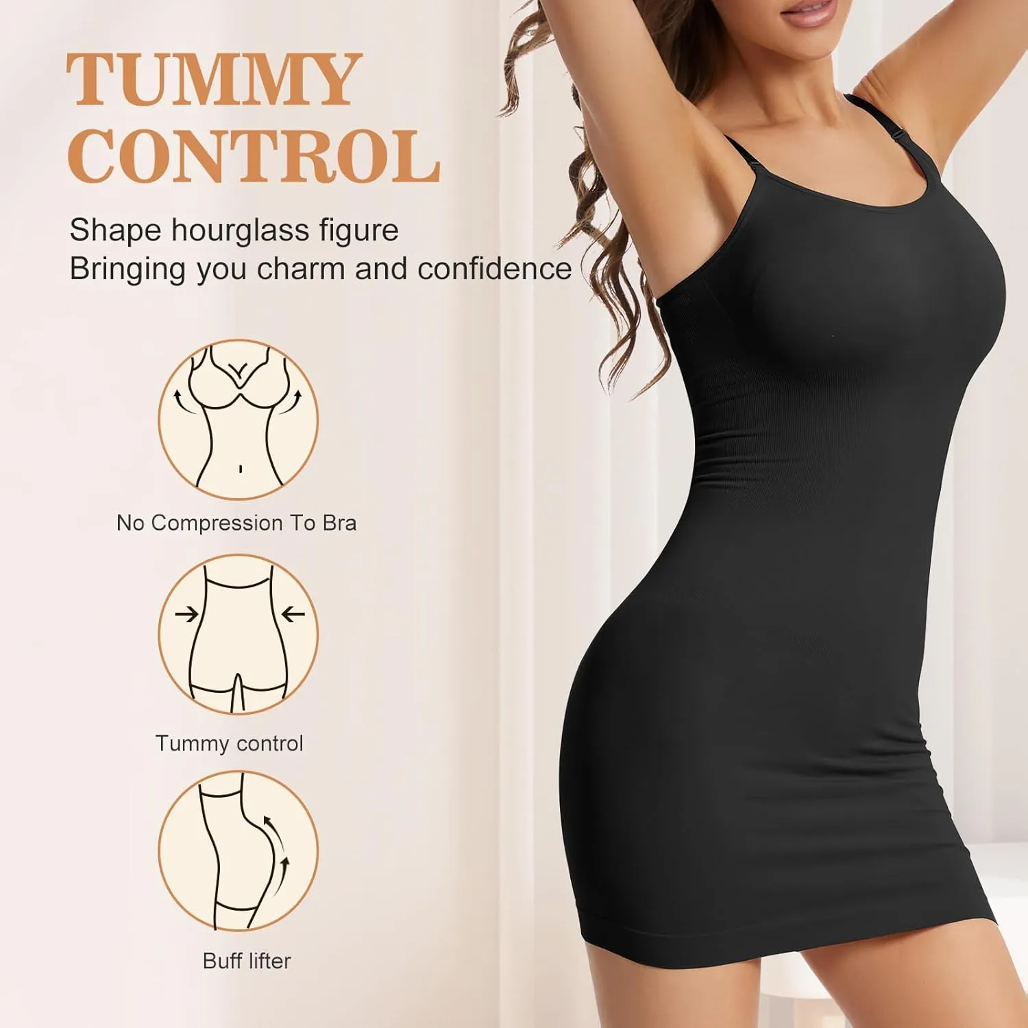 Shapewear Dress Full Slip Dress for Women Tummy Control Full Slip Seamless Body Shaper Under Dress