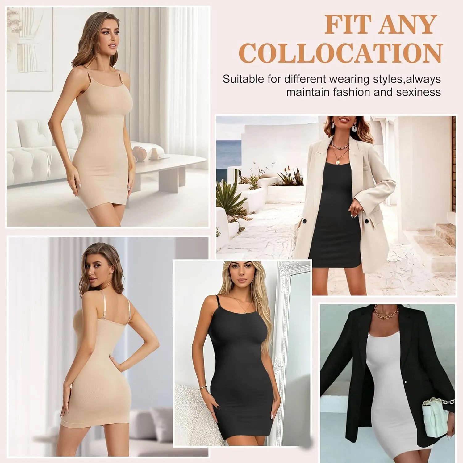 Shapewear Dress Full Slip Dress for Women Tummy Control Full Slip Seamless Body Shaper Under Dress