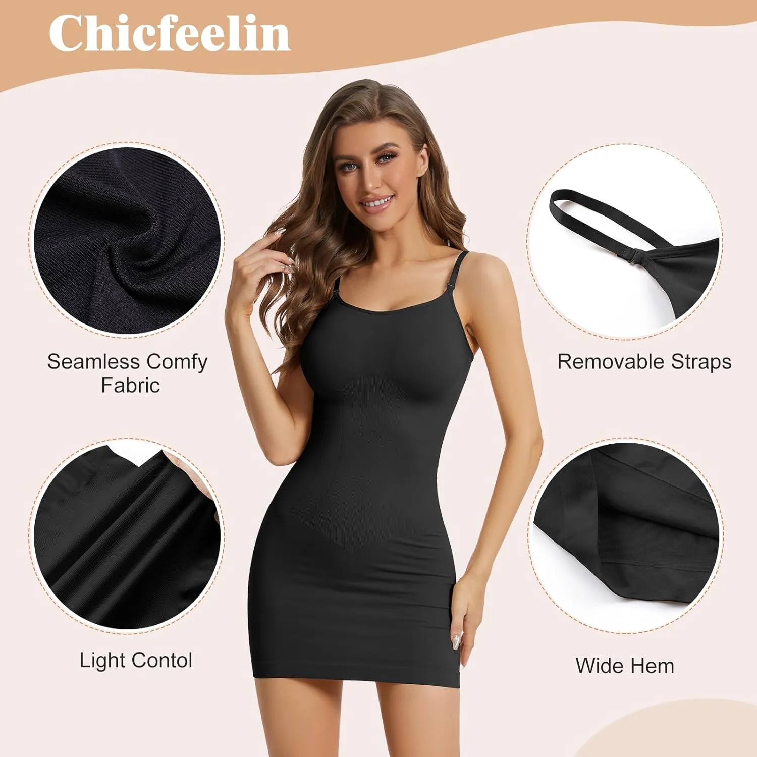 Shapewear Dress Full Slip Dress for Women Tummy Control Full Slip Seamless Body Shaper Under Dress