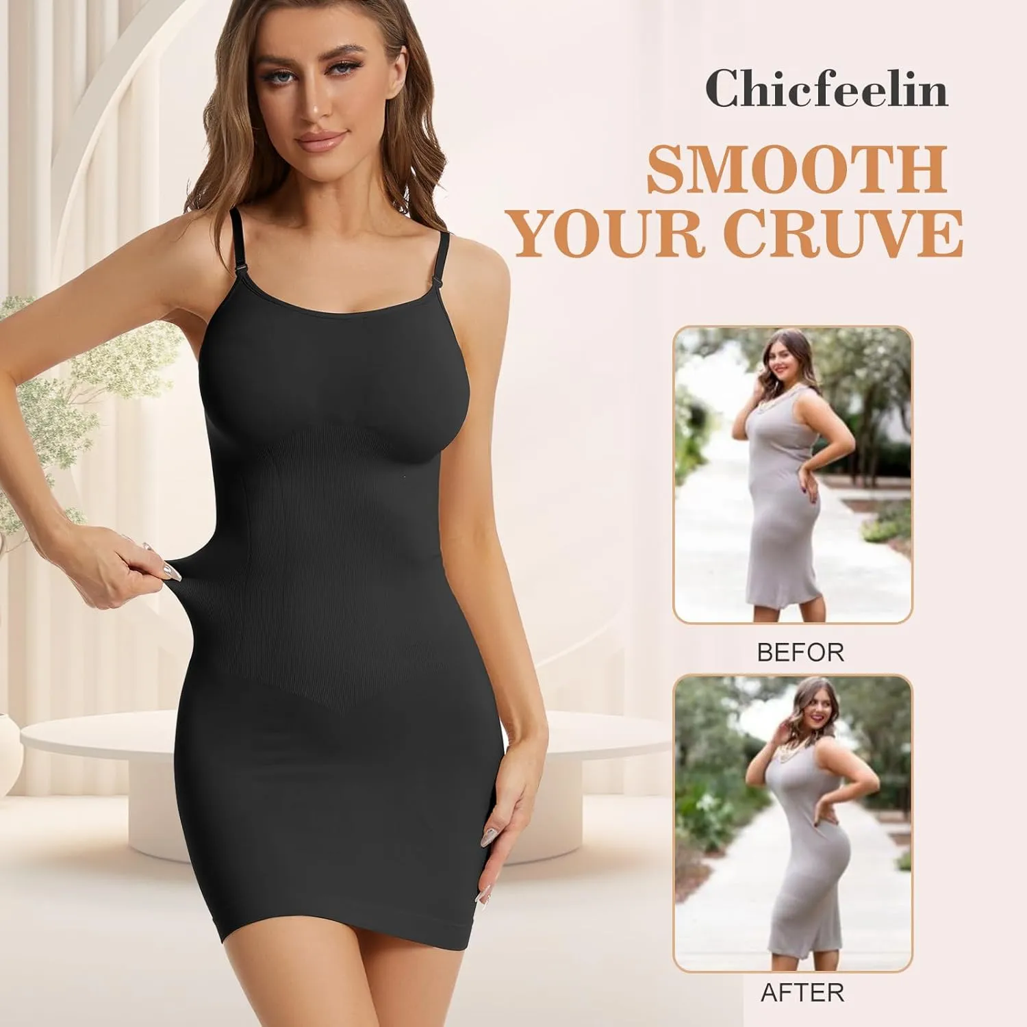 Shapewear Dress Full Slip Dress for Women Tummy Control Full Slip Seamless Body Shaper Under Dress